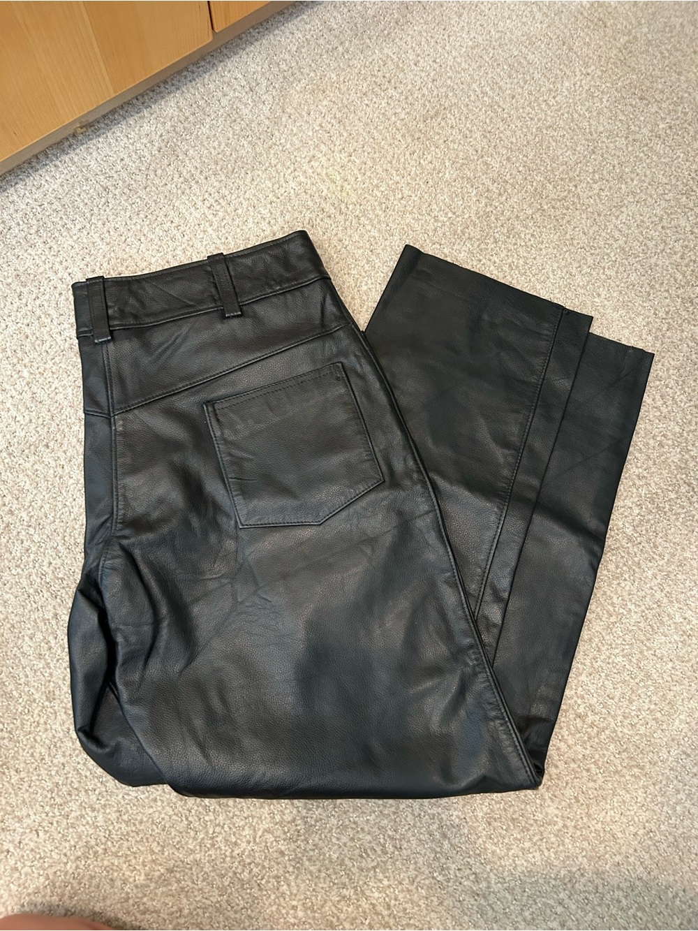Women's Black Straight Leather Jeans